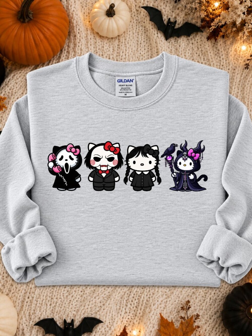 Hello Kitty Halloween Sweatshirt Graphic Crewneck Cozy Fall Horror Movie Costume